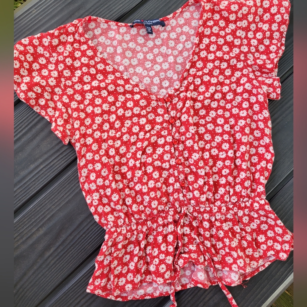 One Clothing Red and White Floral Blouse XS